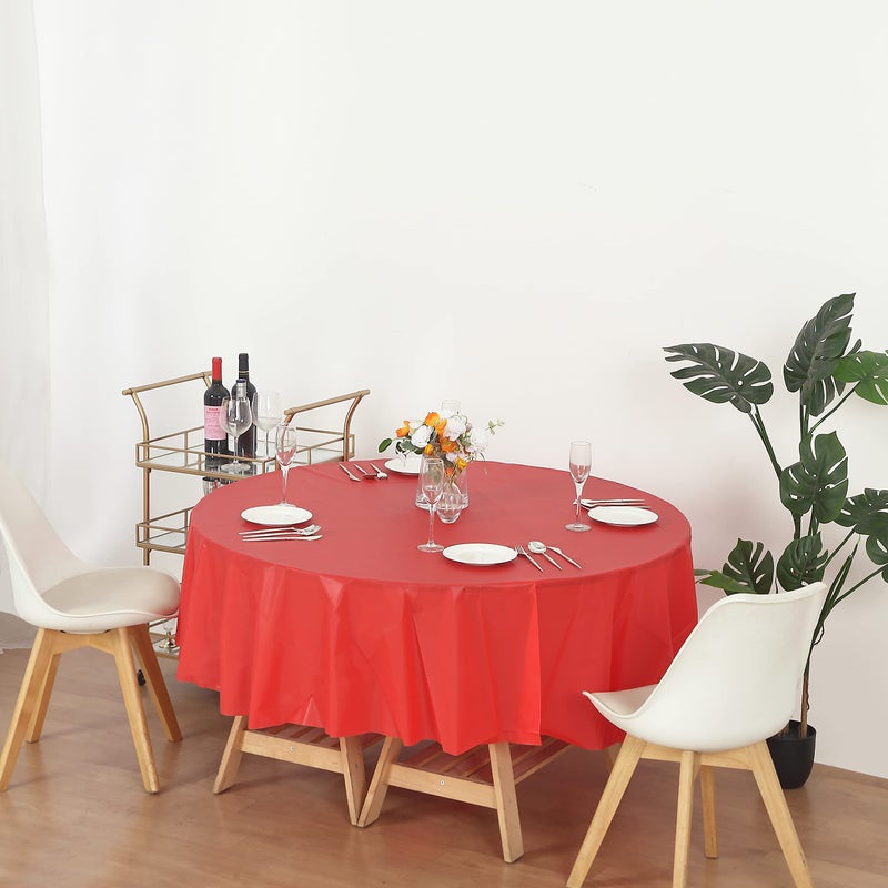 EVER SHINE Evershine (12-Pack Heavy Duty Plastic Table Covers Tablecloth (Reusable) (Round 84", Red) - Image 4